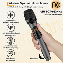 Load image into Gallery viewer, Rechargeable Wireless Microphones,UHF Dual Handheld Dynamic Mic Karaoke System with Rechargeable Microphones and Receiver, 200 ft Range, 1/4’’&1/8’’ Output for Amplifier, PA System