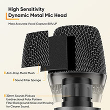 Load image into Gallery viewer, Rechargeable Wireless Microphones,UHF Dual Handheld Dynamic Mic Karaoke System with Rechargeable Microphones and Receiver, 200 ft Range, 1/4’’&1/8’’ Output for Amplifier, PA System