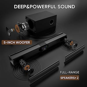 Sound Bar with Subwoofer, 24 Inch Soundbar for TV, Sound Bars for TV with Optical, HDMI(ARC), AUX Inputs, Detachable Bluetooth Surround Sound System for TV, Cabinets For Loudspeakers