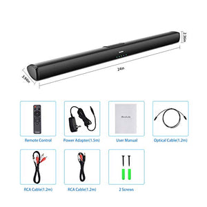Sound Bars for TV with Subwoofer, Ultra Slim 24 Inch Bluetooth Soundbar, 2.1 Channel TV Speakers Surround Sound System Opt/AUX Connectivity.