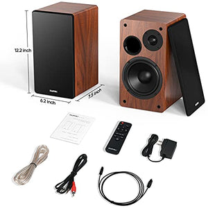 Bluetooth Bookshelf Speaker, Powered Speakers Active 2.0 Stereo 36W X 2 Studio Monitors with Optical/Coxial/RCA inputs/Subwoofer Line Out for Turntable, TVs（Updated with Buttons Control）