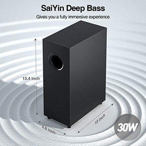 Sound Bars for TV with Subwoofer, Ultra Slim 24 Inch Bluetooth Soundbar, 2.1 Channel TV Speakers Surround Sound System Opt/AUX Connectivity.