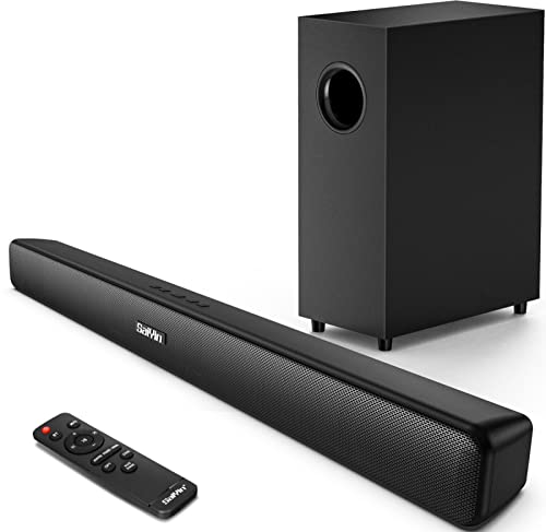 Sound Bar for TV with Subwoofer Deep Bass Soundbar 2.1 CH Home Audio Surround Sound Speaker System with Wireless Bluetooth 5.0 for PC Gaming with Wired Opt/Aux/Coax Connection Mountable 29-Inch