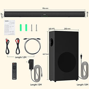Sound Bars for TV with Subwoofer, 100W Soundbar 2.1 CH Surround Sound System, DSP Home Theater Audio, Bluetooth 5.0/Optical/RCA Connectivity