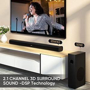 Sound Bars for TV with Subwoofer, 100W Soundbar 2.1 CH Surround Sound System, DSP Home Theater Audio, Bluetooth 5.0/Optical/RCA Connectivity