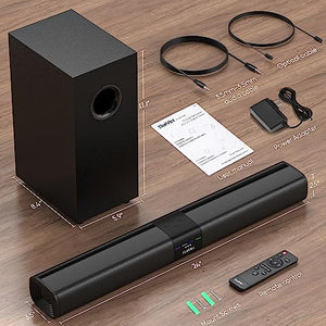 Sound Bar with Subwoofer, 24 Inch Soundbar for TV, Sound Bars for TV with Optical, HDMI(ARC), AUX Inputs, Detachable Bluetooth Surround Sound System for TV, Cabinets For Loudspeakers