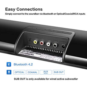 Sound Bars for TV with Subwoofer, Ultra Slim 24 Inch Bluetooth Soundbar, 2.1 Channel TV Speakers Surround Sound System Opt/AUX Connectivity.